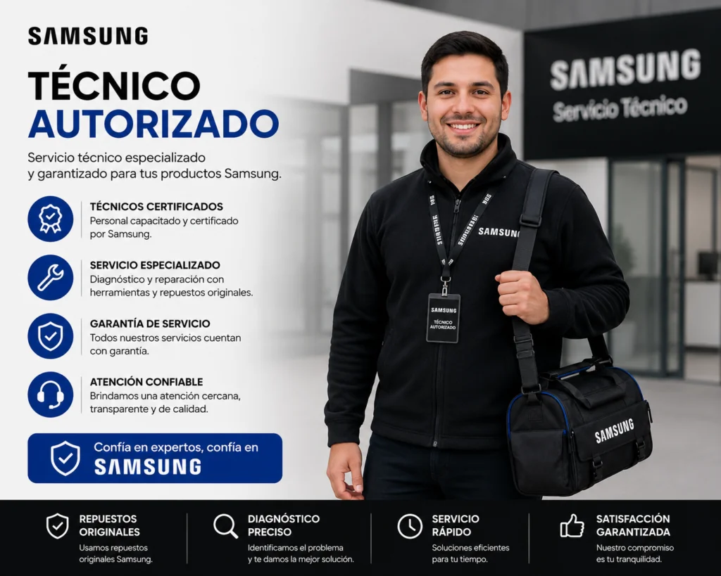 Técnico autorizado Samsung Ecuador, certificado y con garantía de servicio